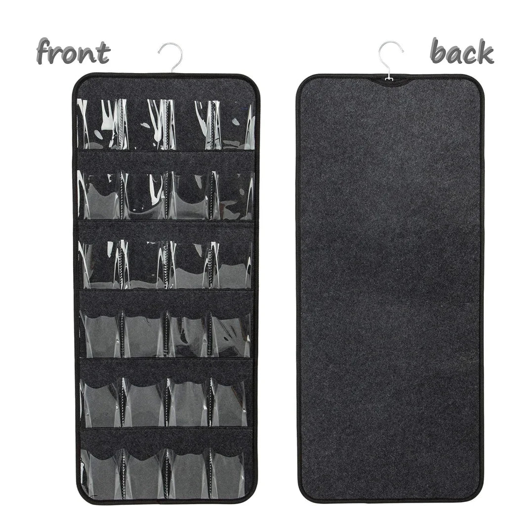 Dark Grey Hanging Felt Shoe Organizer with 24 Clear Pockets