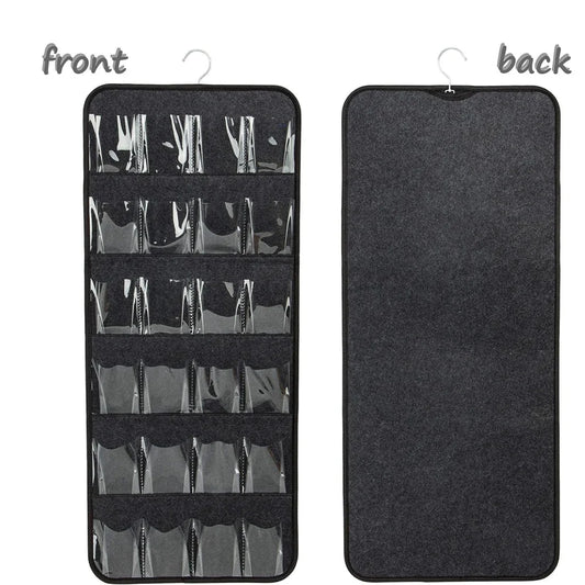 Dark Grey Hanging Felt Shoe Organizer with 24 Clear Pockets