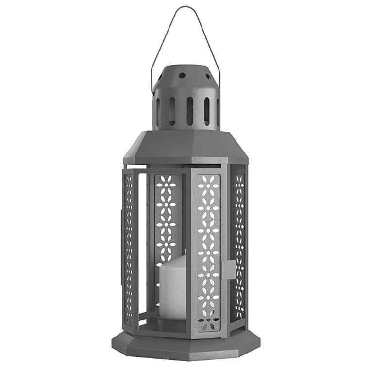 Dark Grey Metal Miners Lantern 21cm Tealight Candle Holder