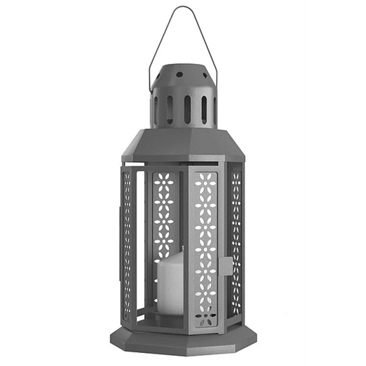 Dark Grey Metal Miners Lantern 21cm Tealight Candle Holder