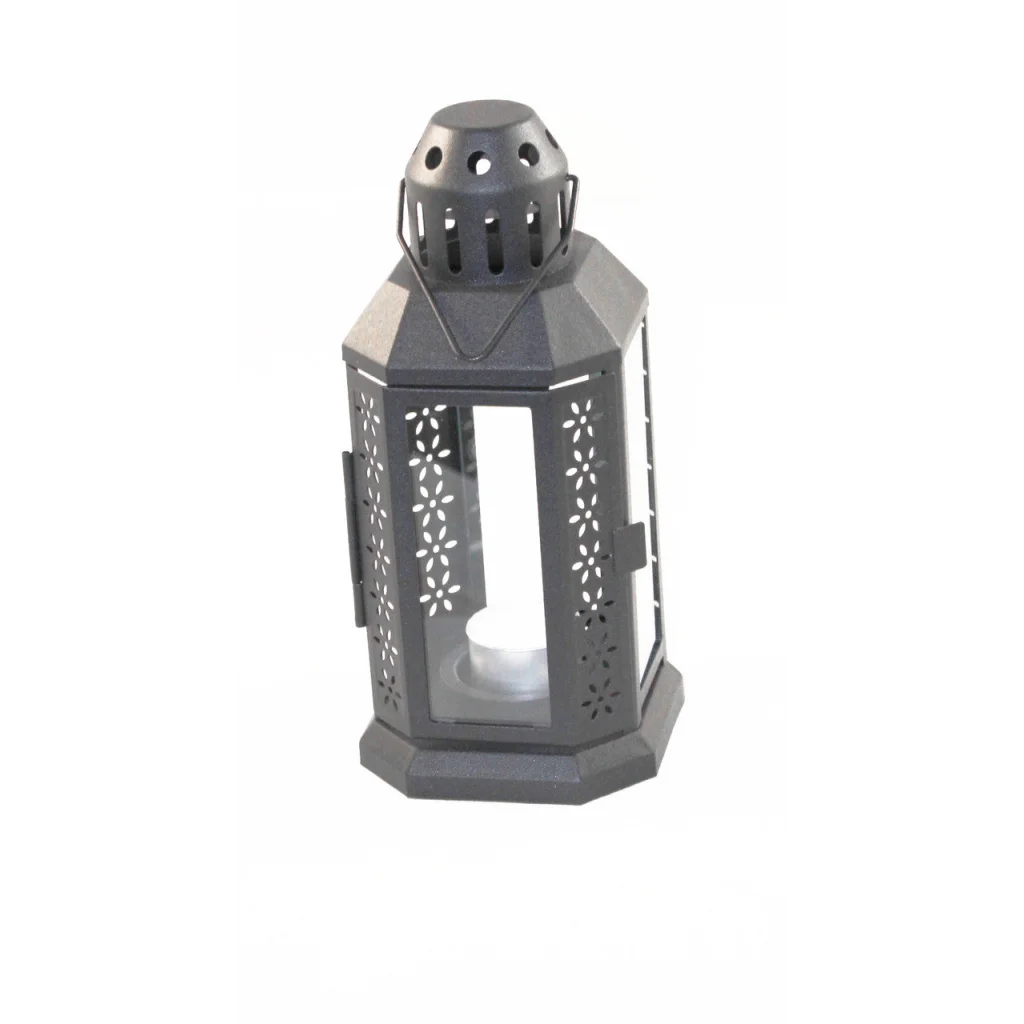 Dark Grey Metal Miners Lantern 21cm Tealight Candle Holder