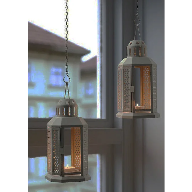 Dark Grey Metal Miners Lantern 21cm Tealight Candle Holder