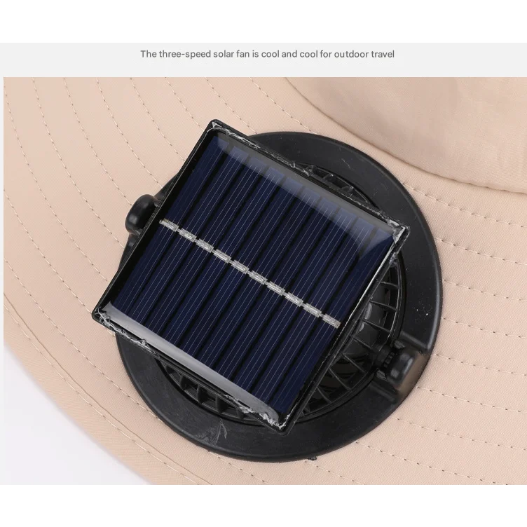 Dark Grey Outdoor Solar Fan Sun Hat - Large Brim Fishing