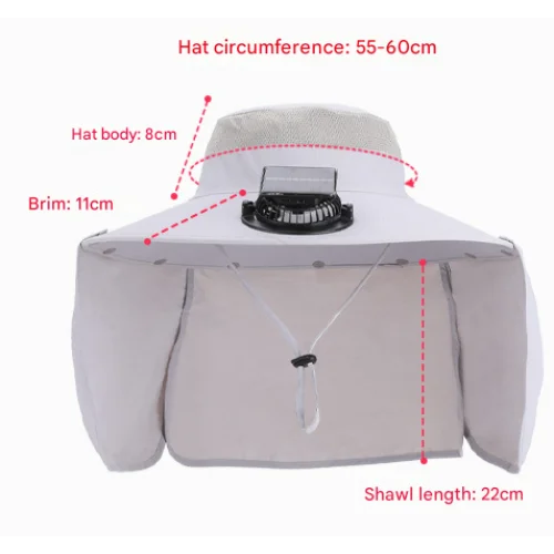 Dark Grey Outdoor Solar Fan Sun Hat - Large Brim Fishing