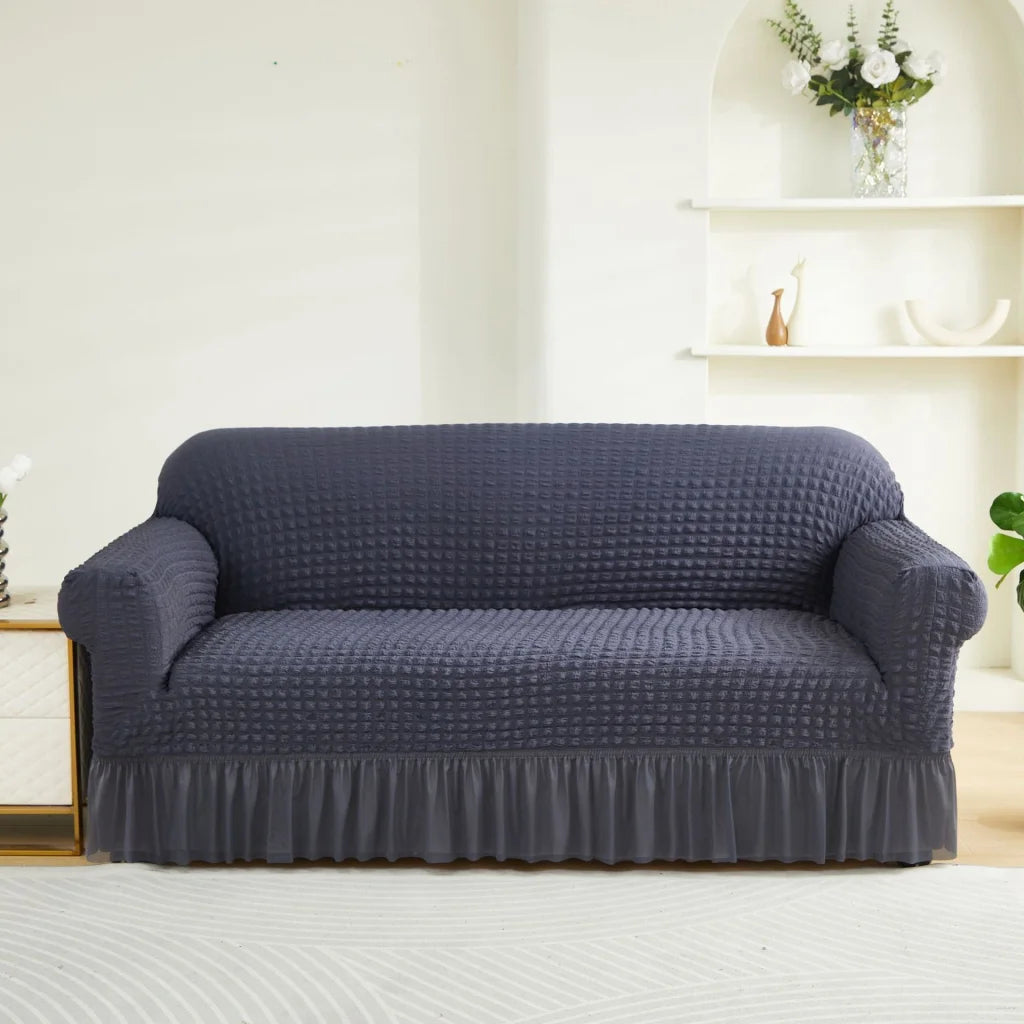 Dark Grey Single Sofa Bubble Gauze Sofa Cover with Skirt