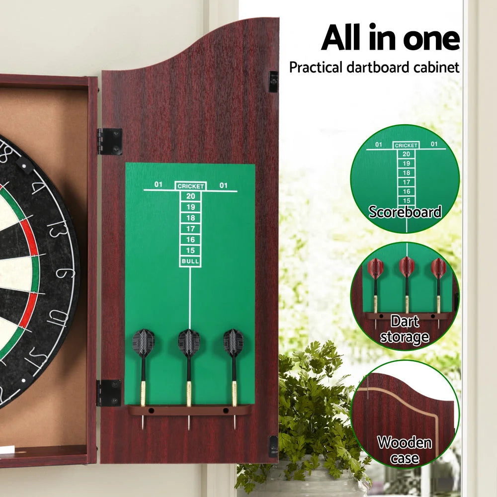 Dartboard 18 Steel Darts Wooden Cabinet Party Game 463