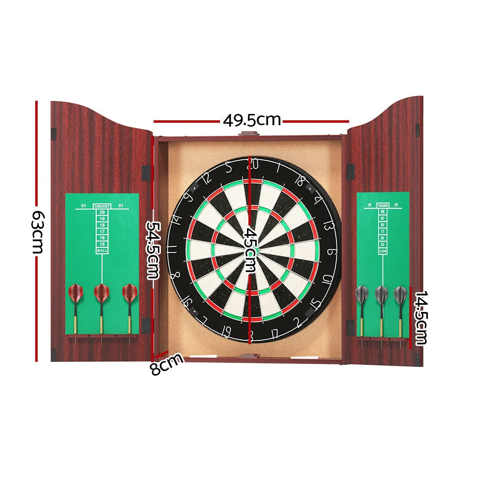 Dartboard 18 Steel Darts Wooden Cabinet Party Game 588