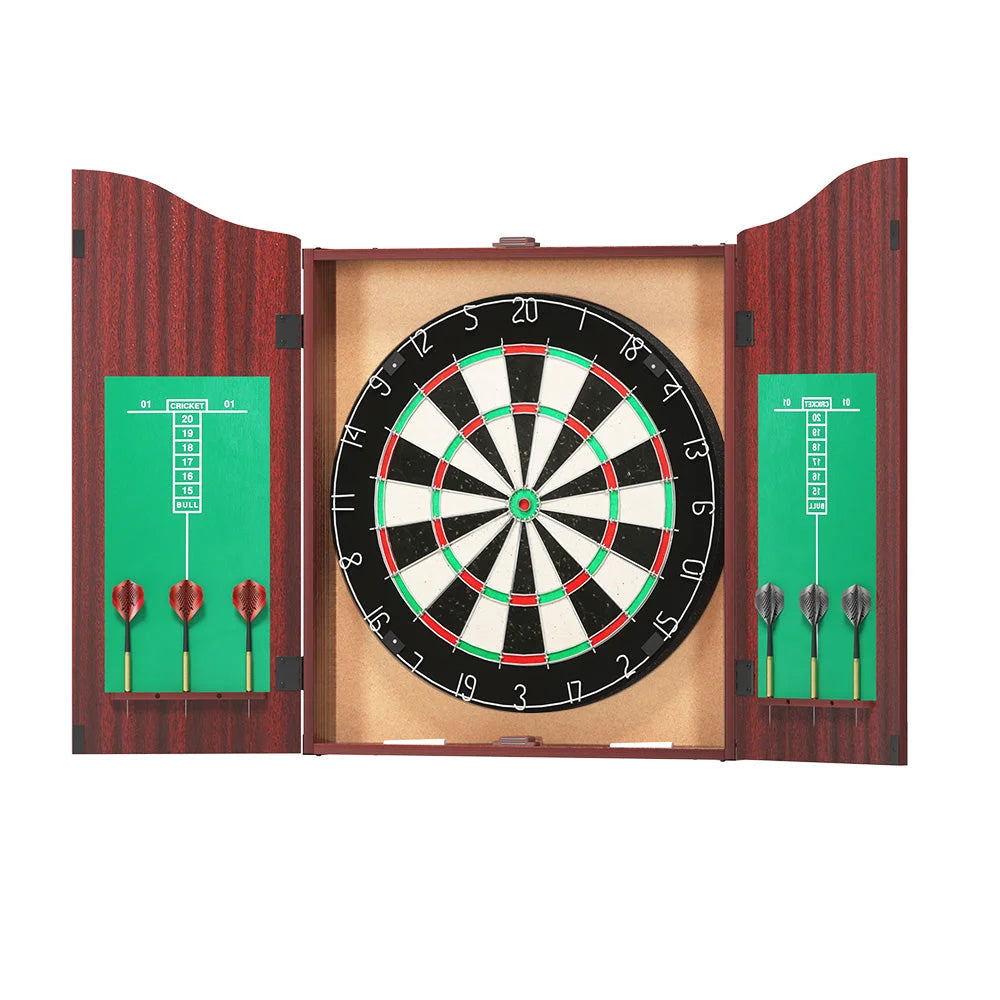 Dartboard 18 Steel Darts Wooden Cabinet Party Game 676