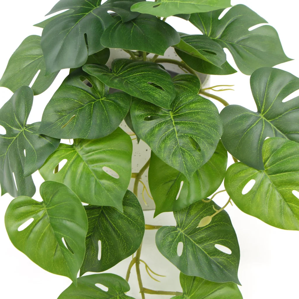 Decorative Ceramic Bowl with Potted Artificial Monstera