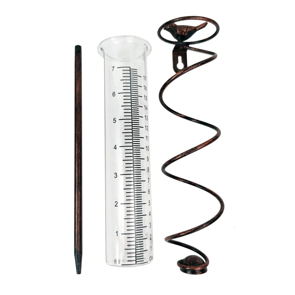 Decorative Garden Rain Gauge – Glass Rain Meter with Metal