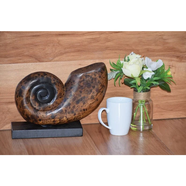 Decorative Hand-Carved Wooden Shell on Stand - Furniture