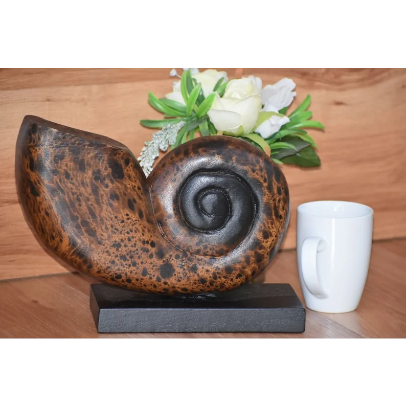 Decorative Wooden Hand Carved Shell on Stand - Furniture