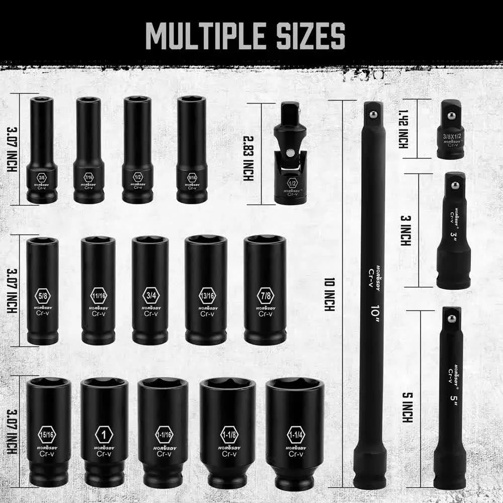 Deep Impact Socket Set 18Pc Imperial SAE Extension Flexible