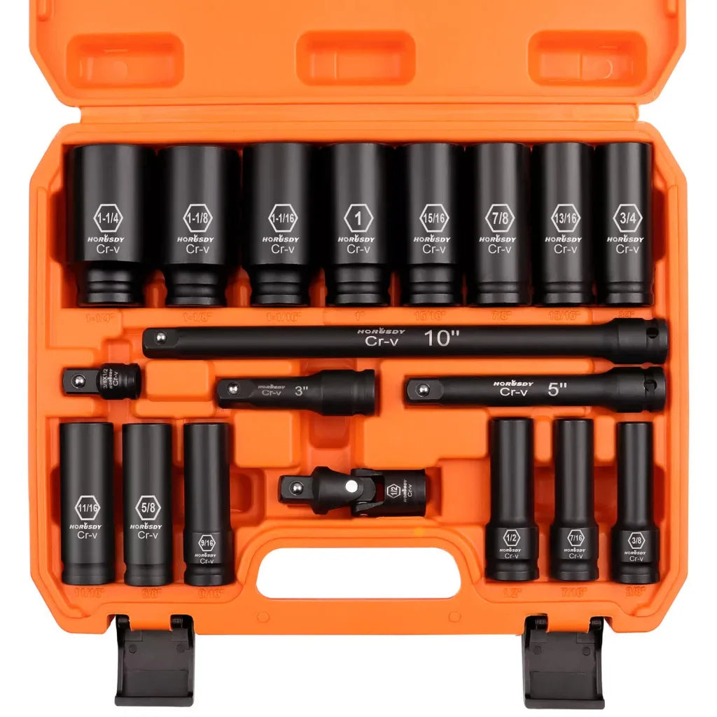 Deep Impact Socket Set 18Pc Imperial SAE Extension Flexible