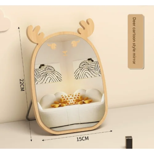 Deer Cartoon Mirror Tabletop Makeup Mirror - Large Wooden
