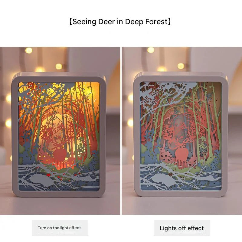 Deer in the Deep Forest 3D Paper Carving Night Light - USB