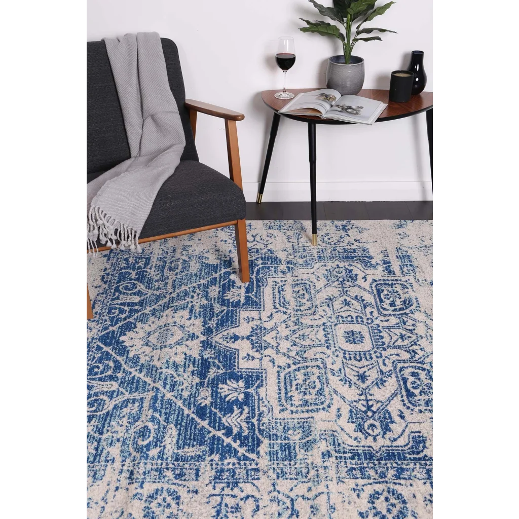 Delicate Audrey Ivory Navy Rug 240x330 - Home & Garden