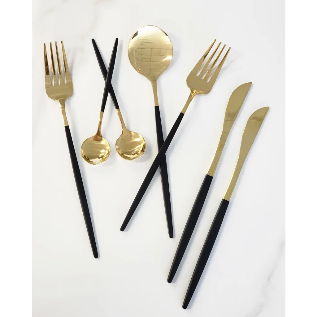 Deluxe Cutlery Set - Black & Gold - Home & Garden >