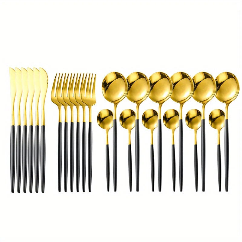 Deluxe Cutlery Set - Black & Gold - Home & Garden >