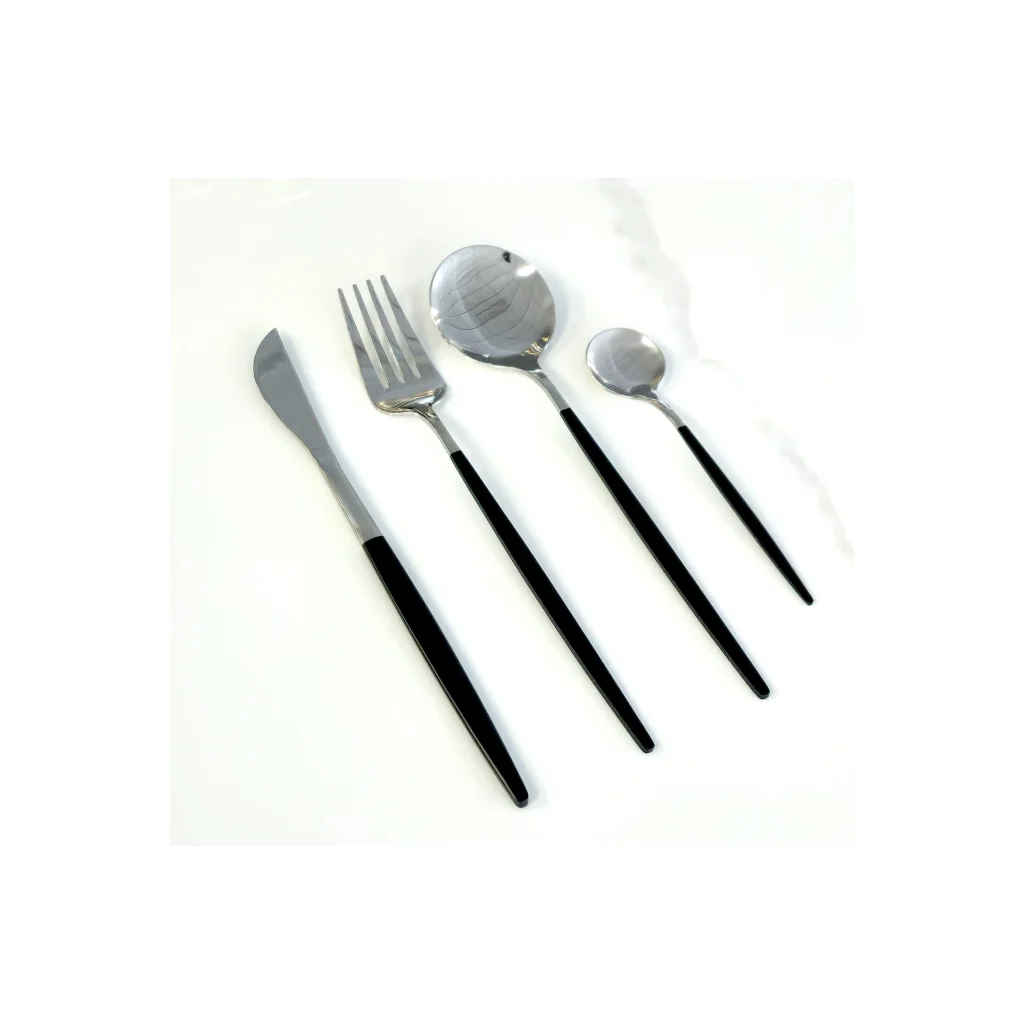 Deluxe Cutlery Set - Black & Silver - Home & Garden >