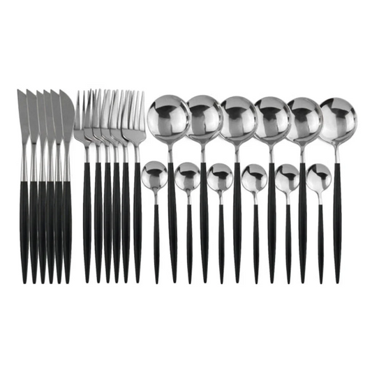 Deluxe Cutlery Set - Black & Silver - Home & Garden >