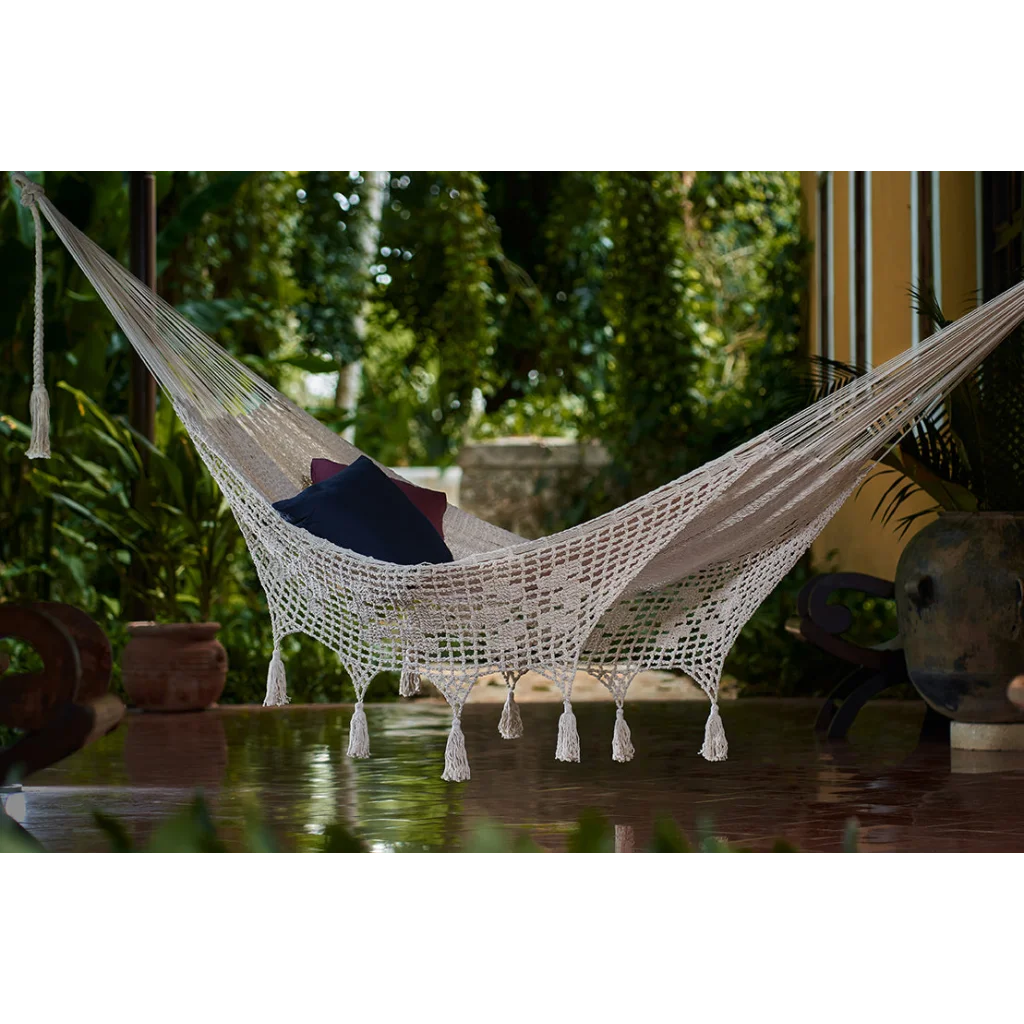 Deluxe Outdoor Cotton Mexican Hammock in Cream Colour Queen