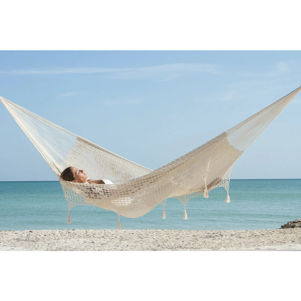 Deluxe Outdoor Cotton Mexican Hammock in Cream Colour Queen