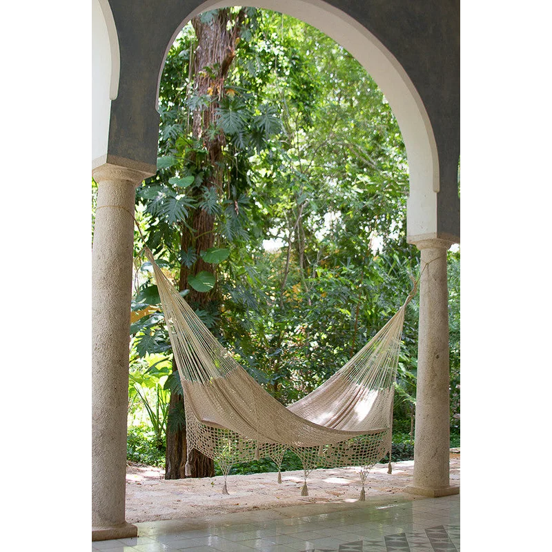 Deluxe Outdoor Cotton Mexican Hammock in Cream Colour Queen