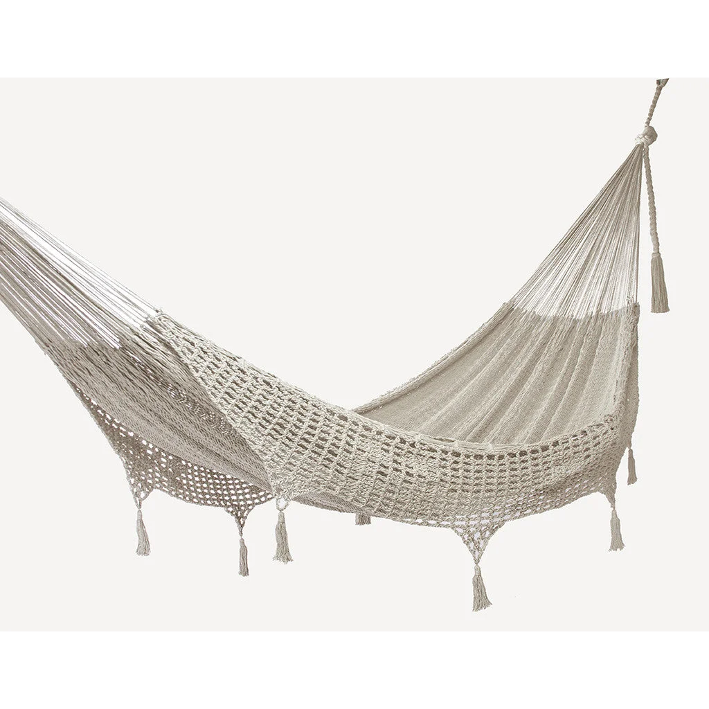 Deluxe Outdoor Cotton Mexican Hammock in Cream Colour Queen