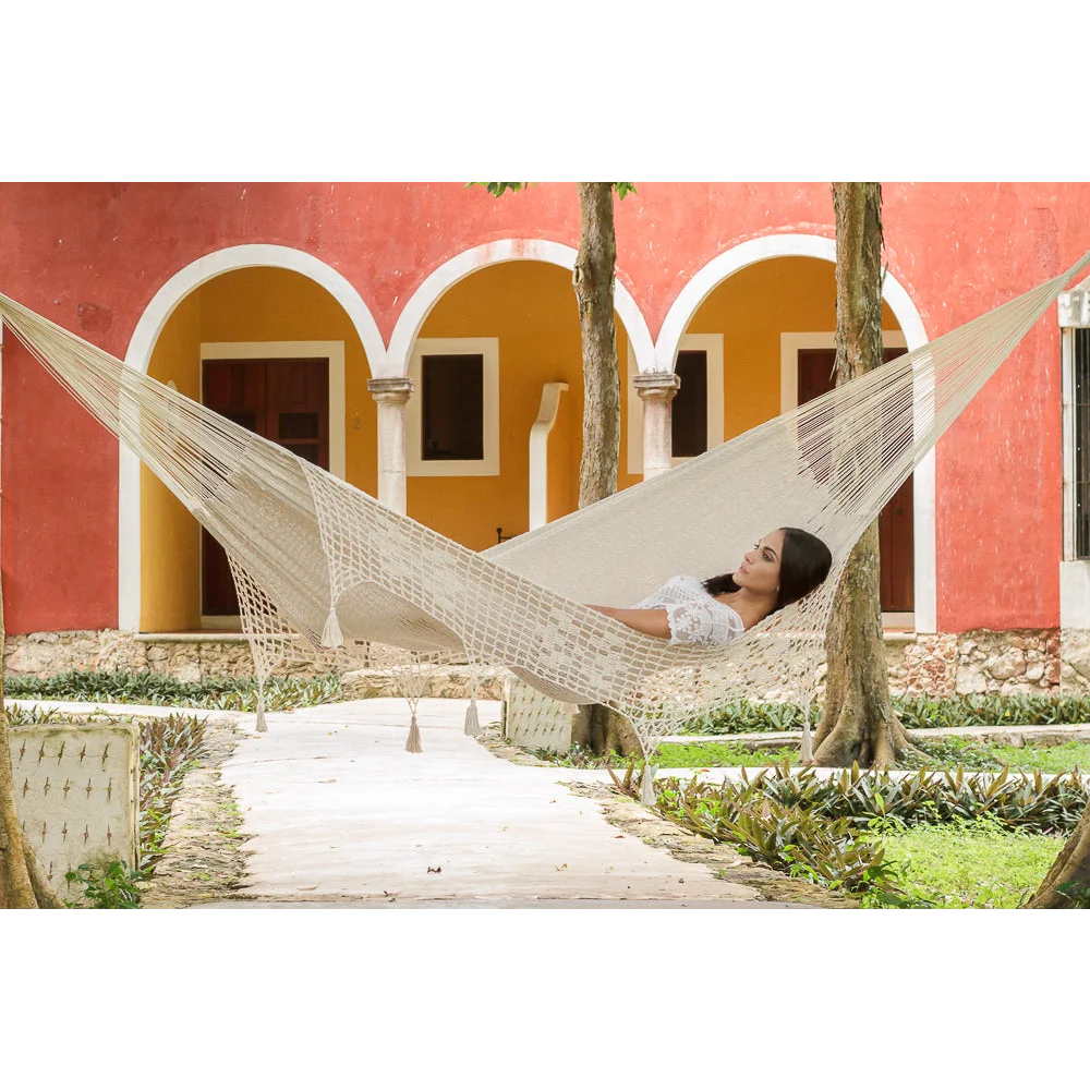Deluxe Outdoor Cotton Mexican Hammock in Cream Colour Queen