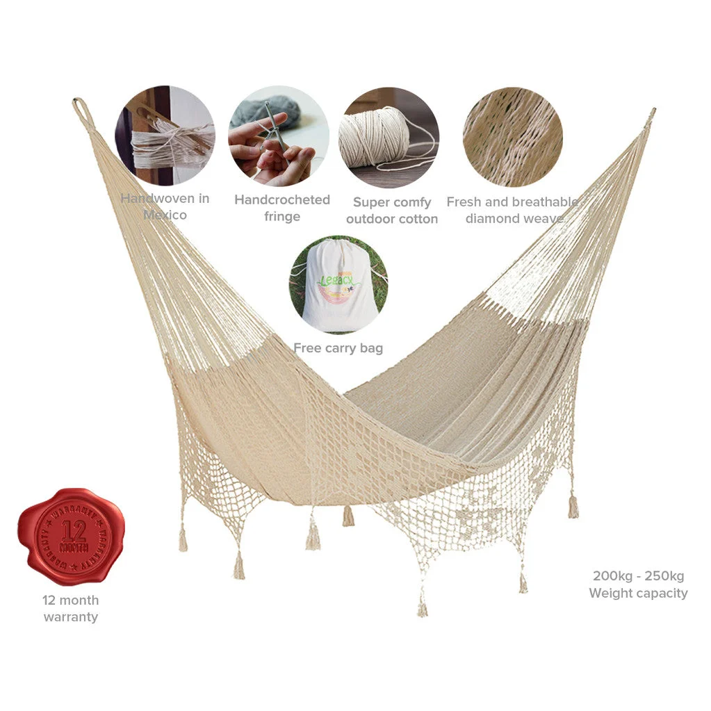 Deluxe Outdoor Cotton Mexican Hammock in Cream Colour Queen