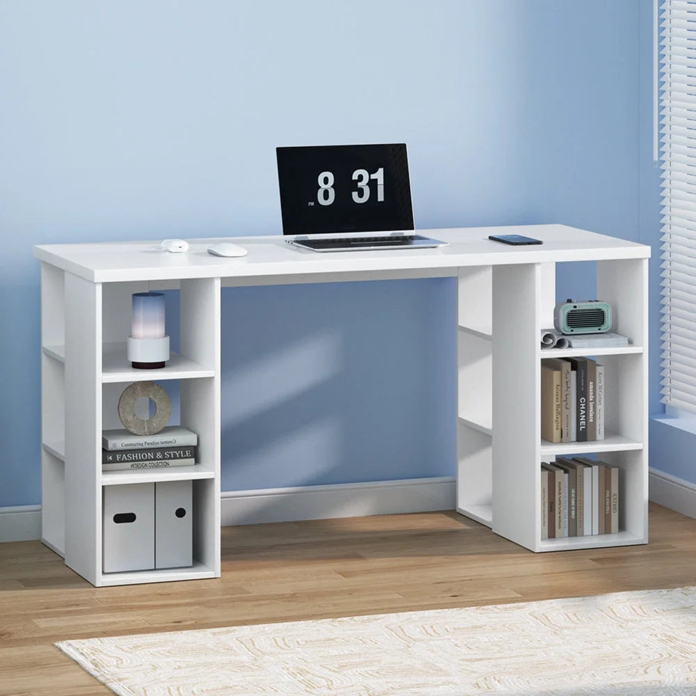 White 3 bookshelf with desk level storage office
