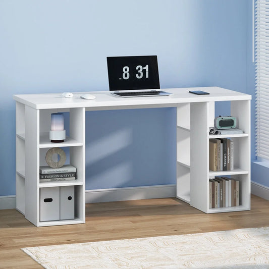 Desk 3 Level with Storage & Bookshelf - White - Office