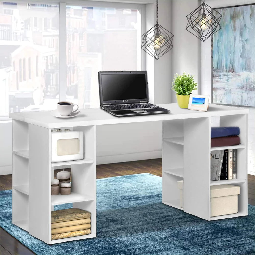 White 3 bookshelf with desk level storage computer