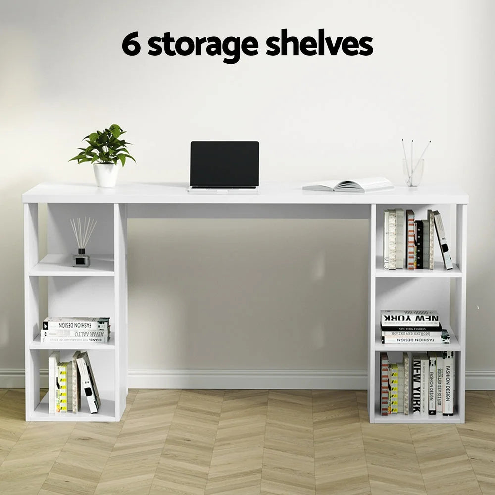 Desk 3 Level with Storage and Bookshelf white office