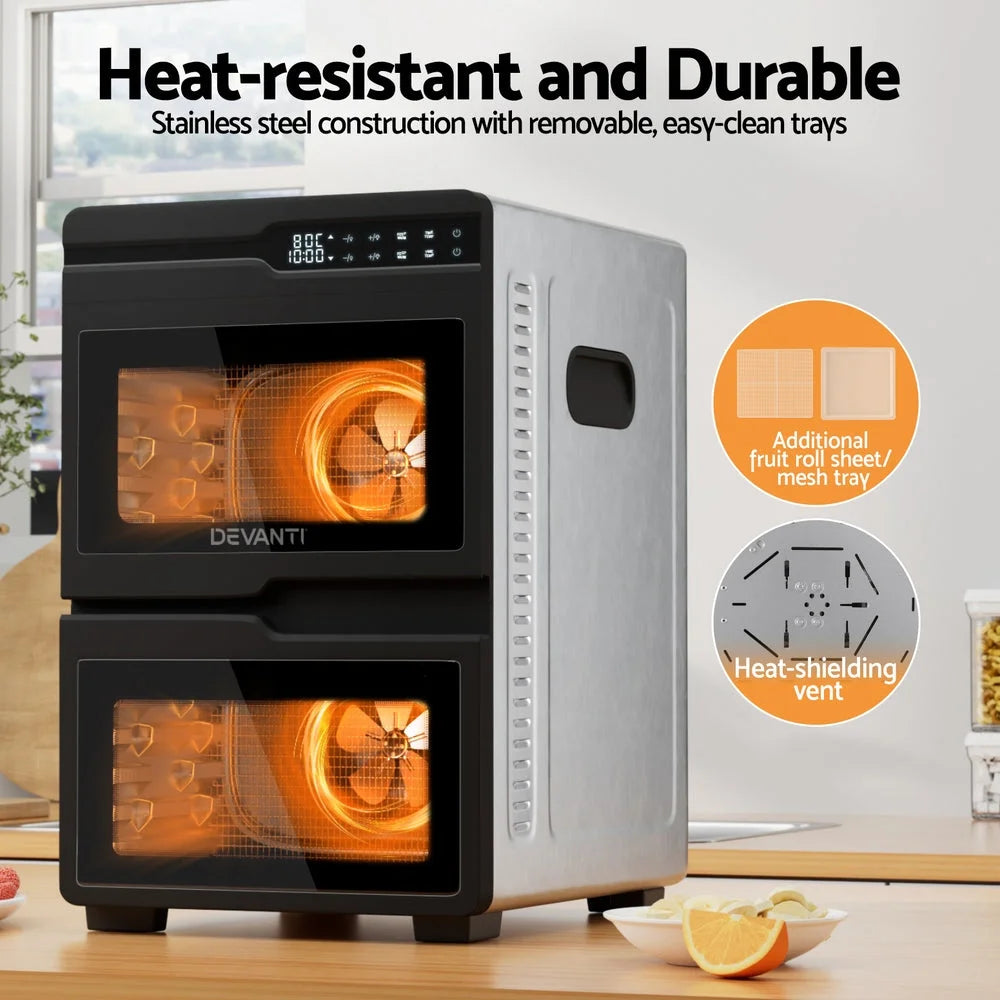 Devanti 12 Trays Food Dehydrator Dual-Zone Stainless Steel