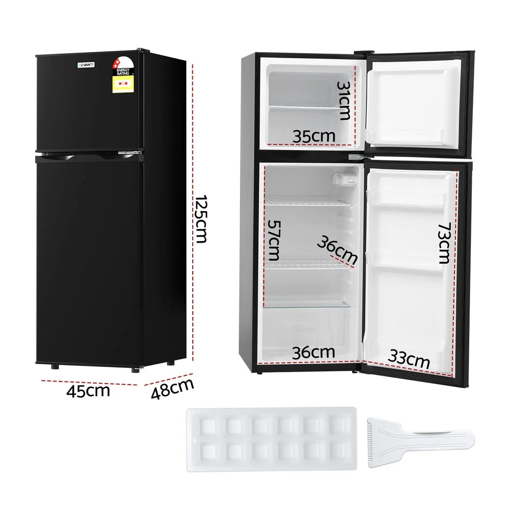 Black 122l mini bar fridge with small fridge body and door storage