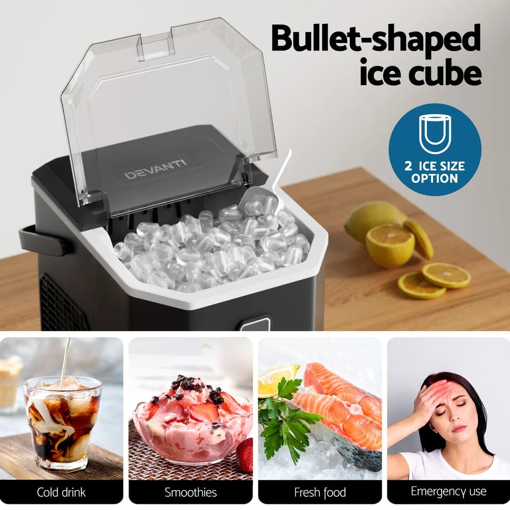 Devanti 12KG Ice Maker Machine 1 and W Scoop Holder Black