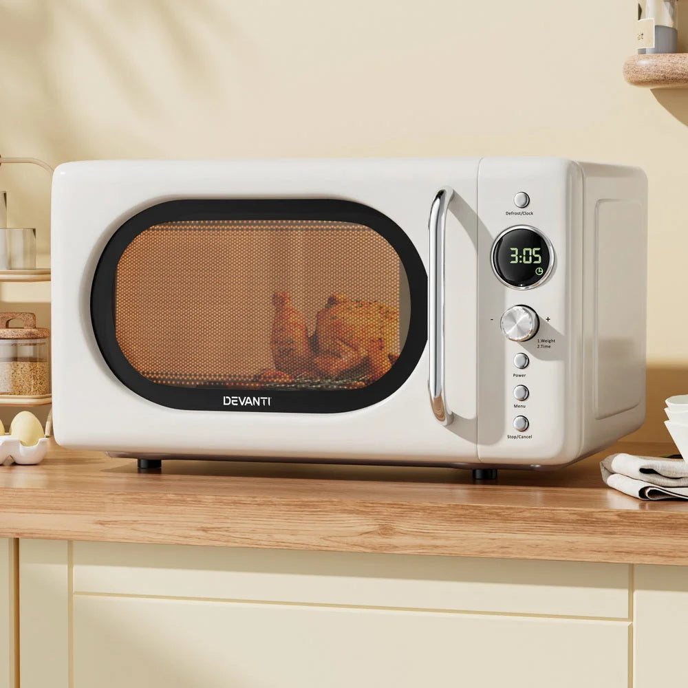 Devanti 20L Microwave Oven 700W Cream - Appliances >