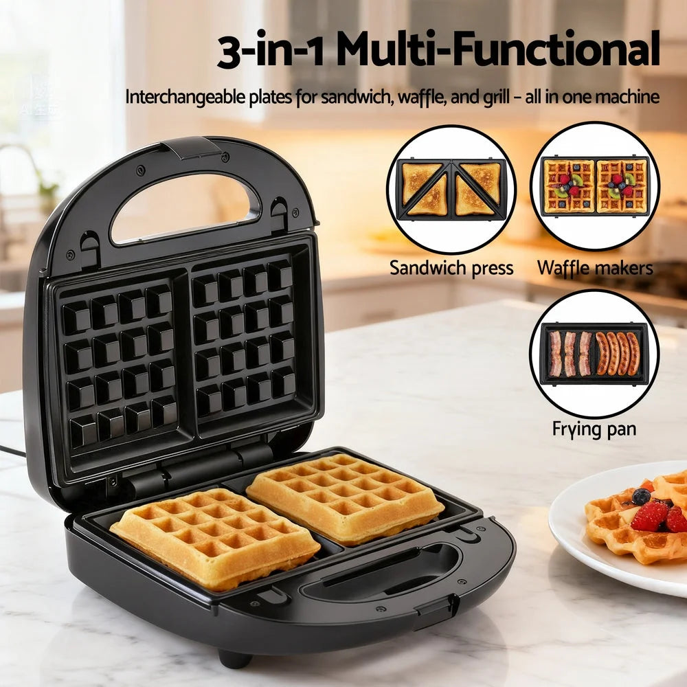 Devanti 3-in-1 Sandwich Press Waffle Maker Panini Press