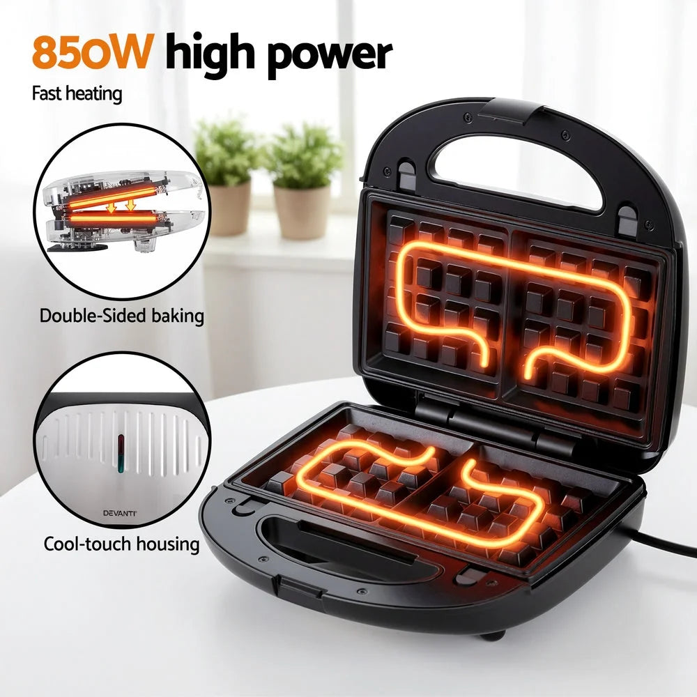 Devanti 3-in-1 Sandwich Press Waffle Maker Panini Press