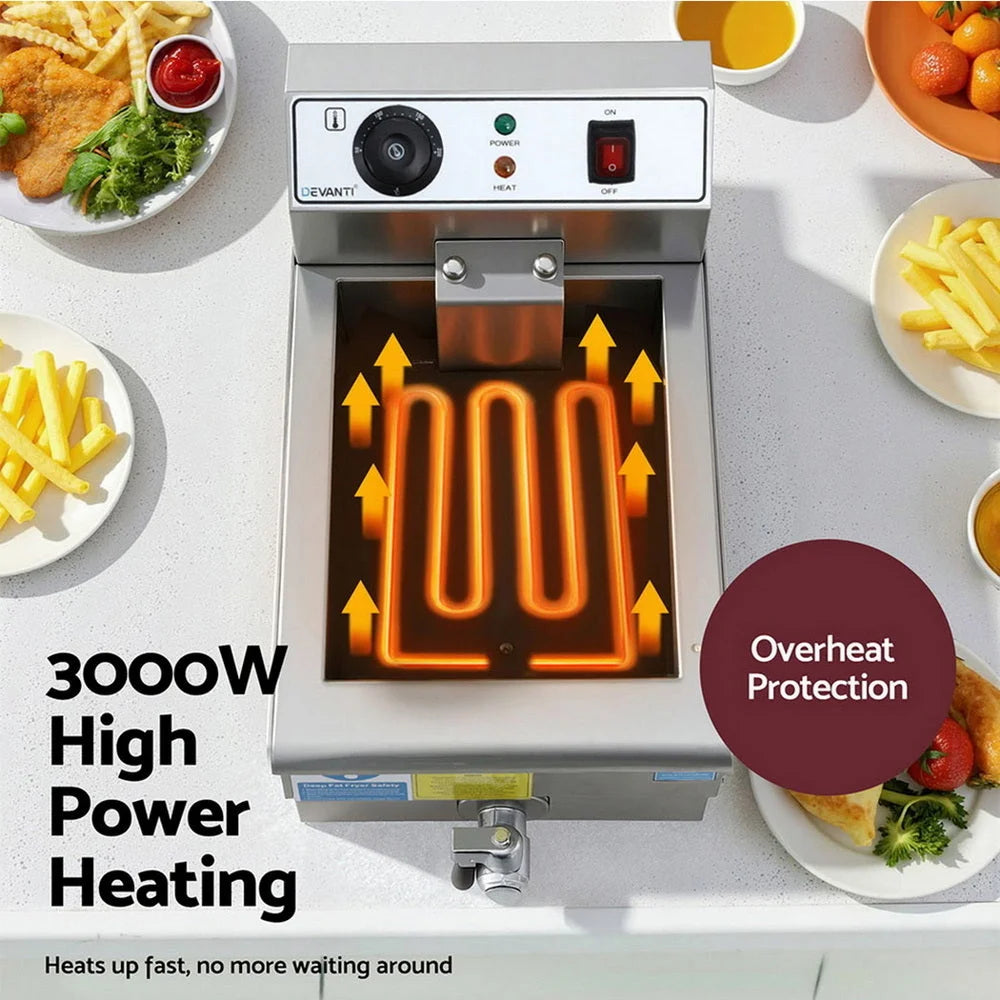 Stainless steel electric deep fryer with 3000w 10l w basket