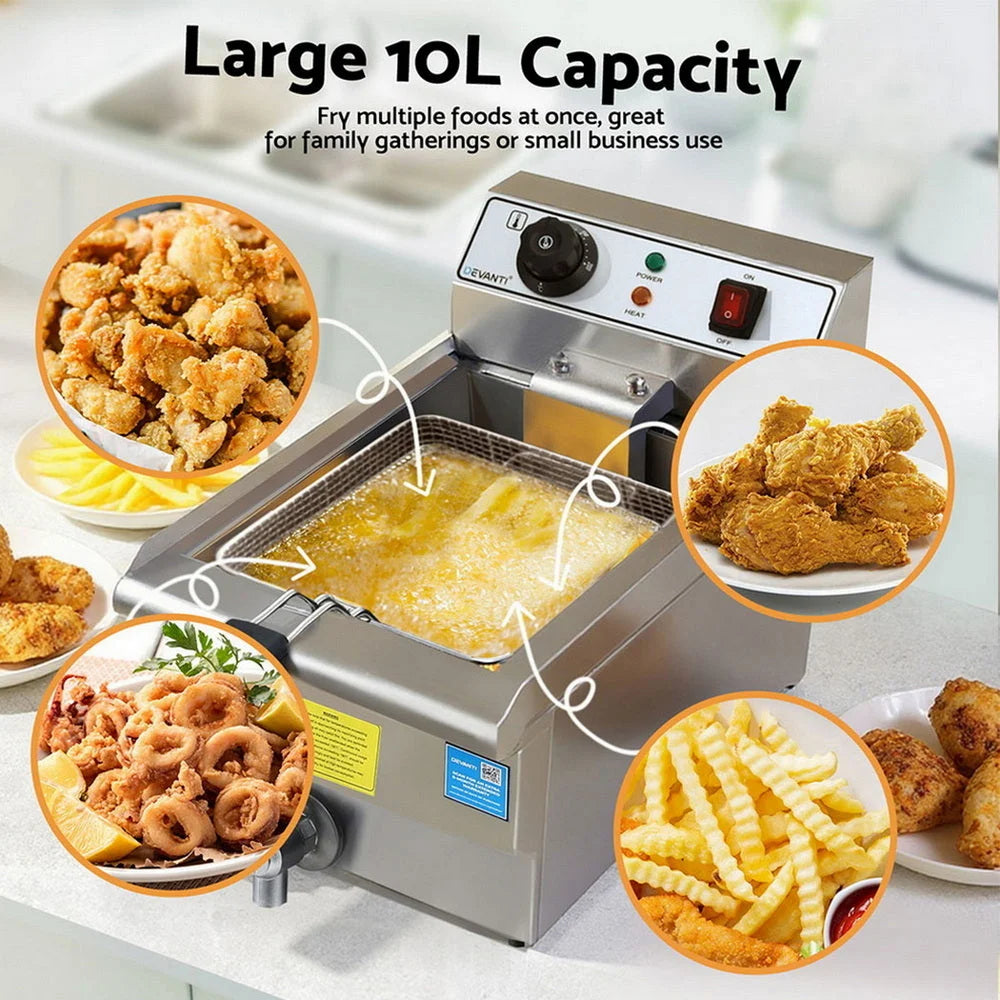 Electric deep fryer with 3000w 10l w basket lid