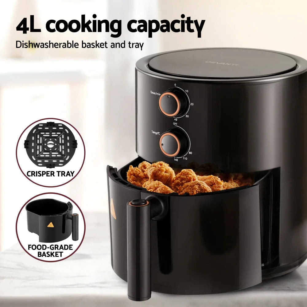 Devanti 4L Air Fryer Knob Control 1500W - Appliances >