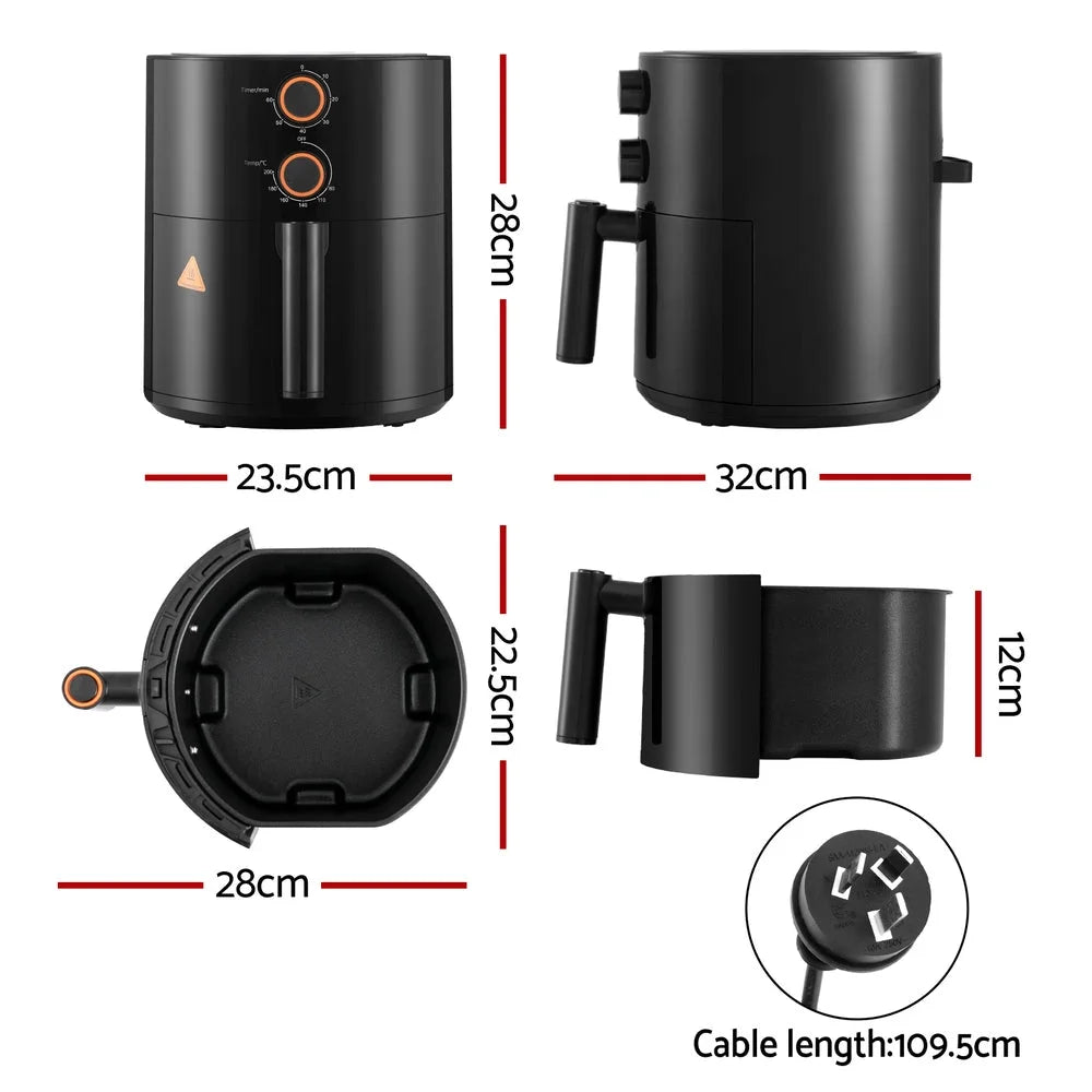 Devanti 4L Air Fryer Knob Control 1500W - Appliances >