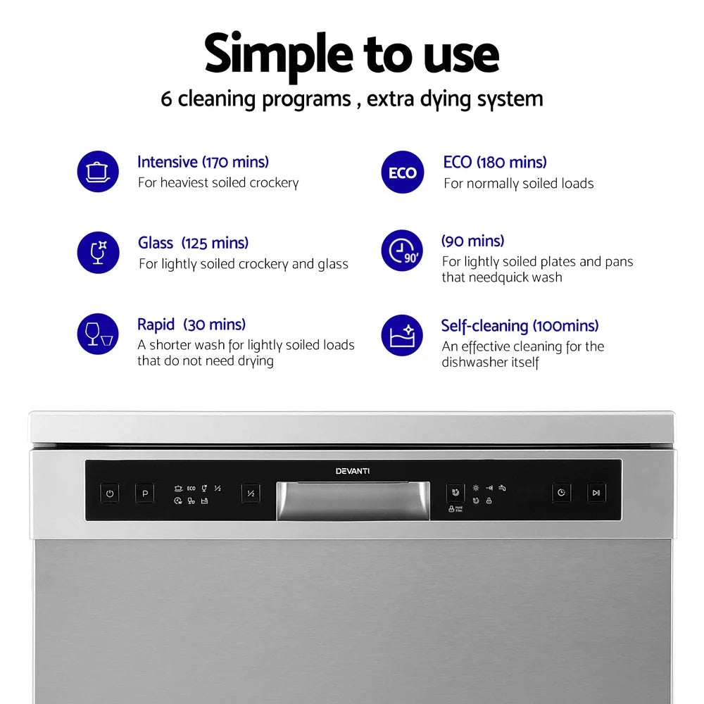 Devanti 60cm 14 Place Settings Freestanding Dishwasher
