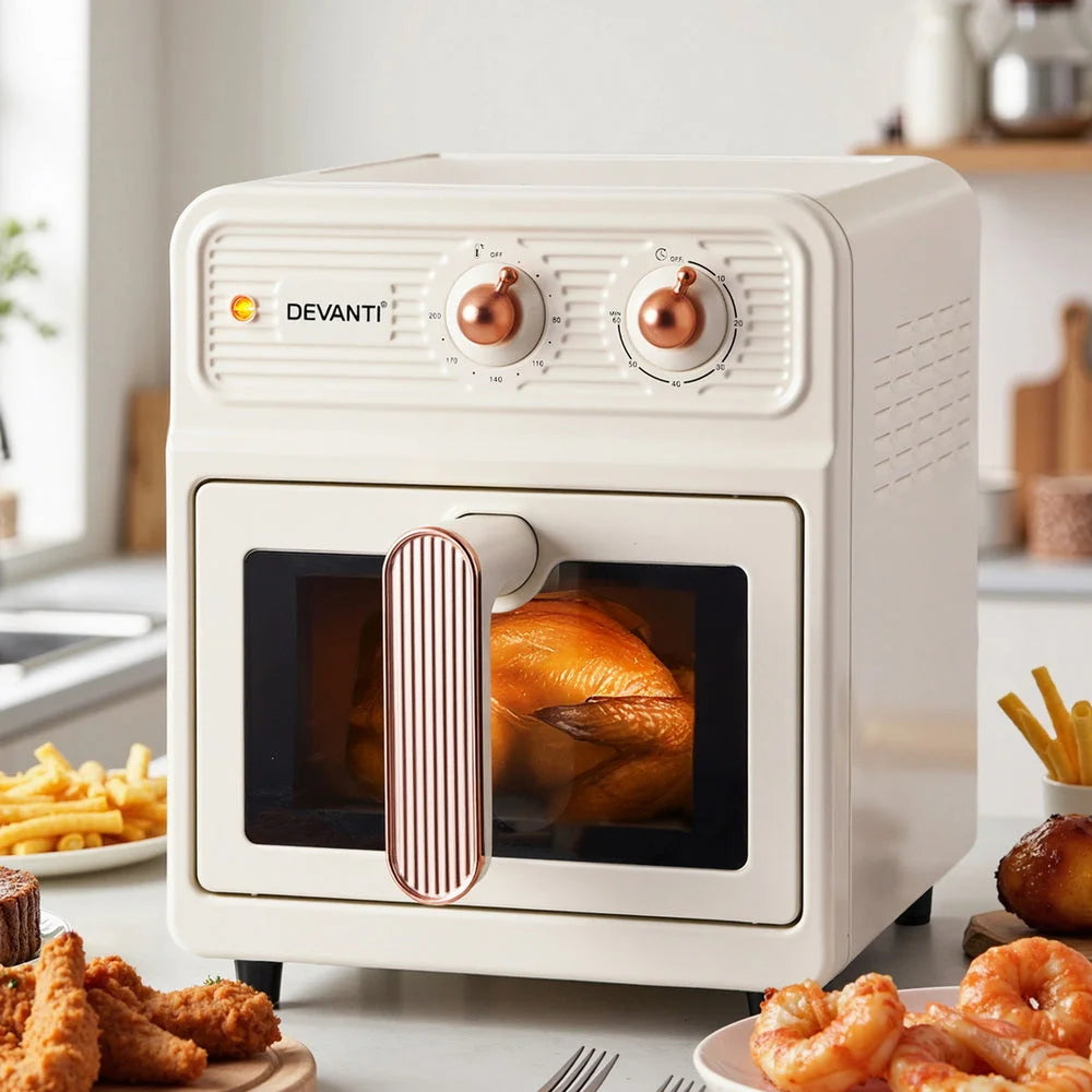 Devanti 6L Air Fryer Knob Control 1700W Cream - Appliances