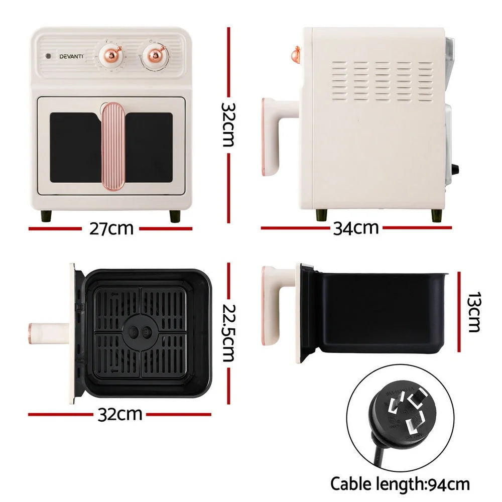 Devanti 6L Air Fryer Knob Control 1700W Cream - Appliances