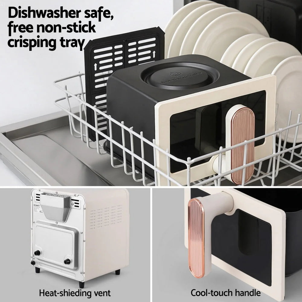 Devanti 6L Air Fryer Knob Control 1700W Cream - Appliances