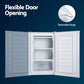 White 81l devanti upright freezer with tabletop context and item shape